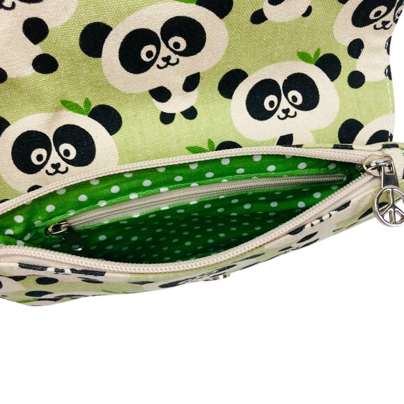 Bungalow 360 Panda Print Green Canvas Clutch Wristlet Wallet w/ Zipper 8.5x5" - Picture 5 of 7